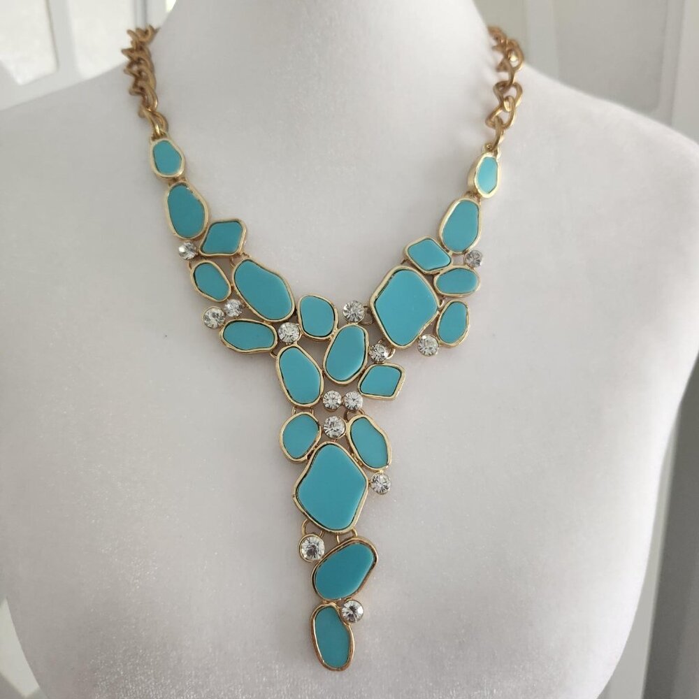 Necklace Teal Color & Rhinestone with extender